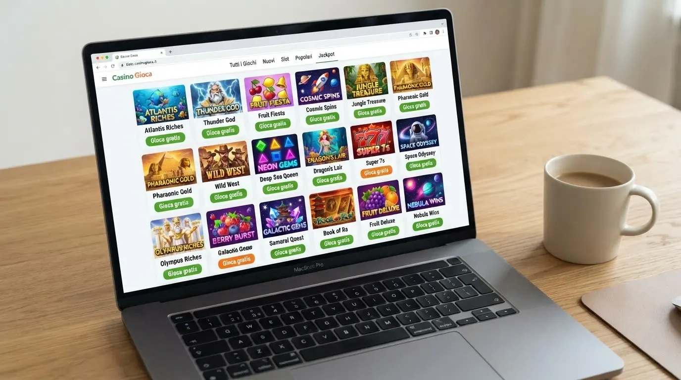 Una galleria di miniature di slot machine su un sito aggregatore di demo, con il pulsante «Gioca gratis» visibile su ogni titolo