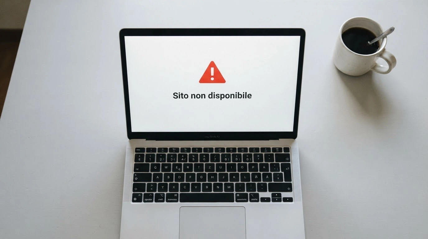 Schermata di un avviso di sito bloccato con messaggio di inaccessibilità da rete italiana