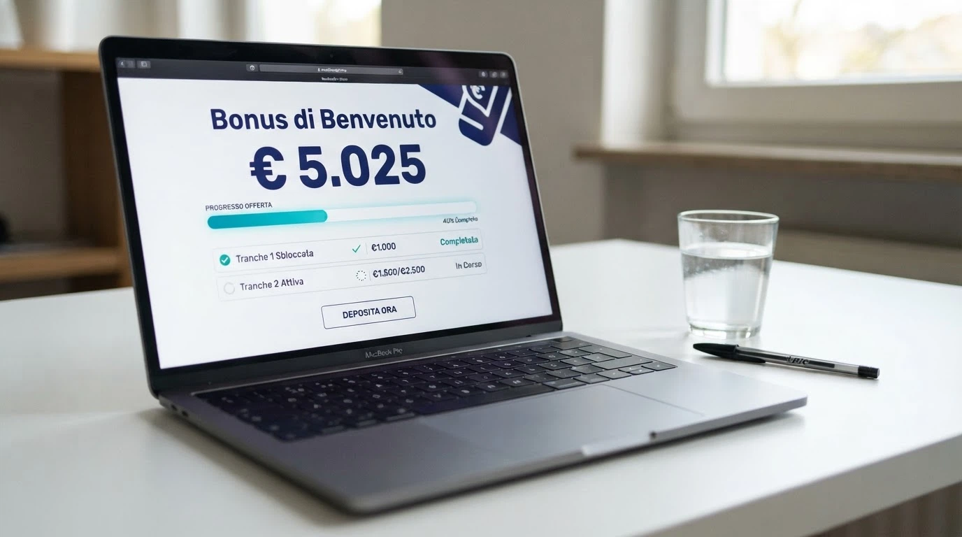 L'interfaccia di un casinò online che mostra un pacchetto di benvenuto senza deposito, con l'importo e le condizioni in evidenza