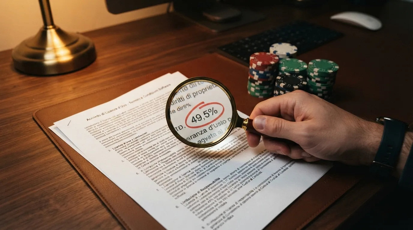 Un bonus in criptovaluta con una lente di ingrandimento sui termini in piccolo