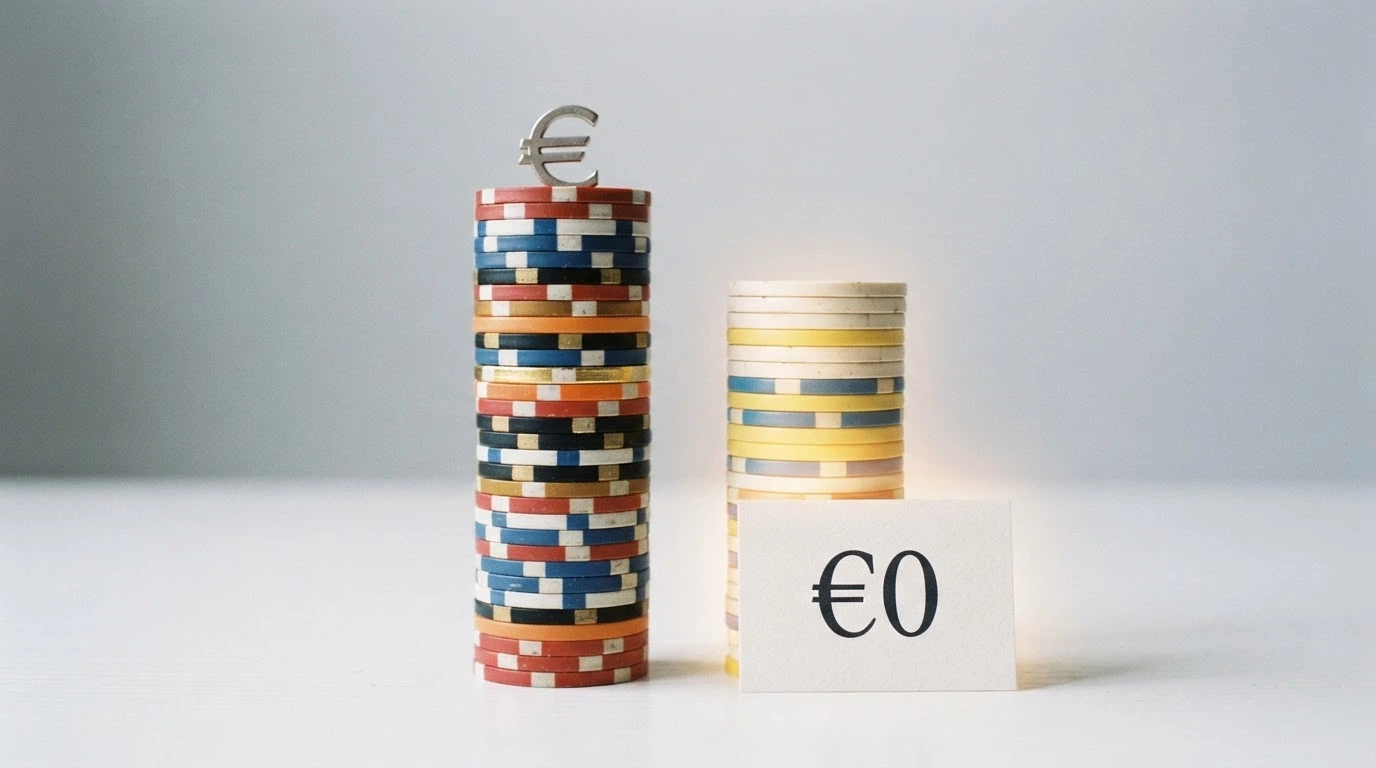 Due colonne affiancate che mettono a confronto un bonus con deposito e un bonus senza deposito, con il secondo evidenziato e la dicitura «€0» in risalto