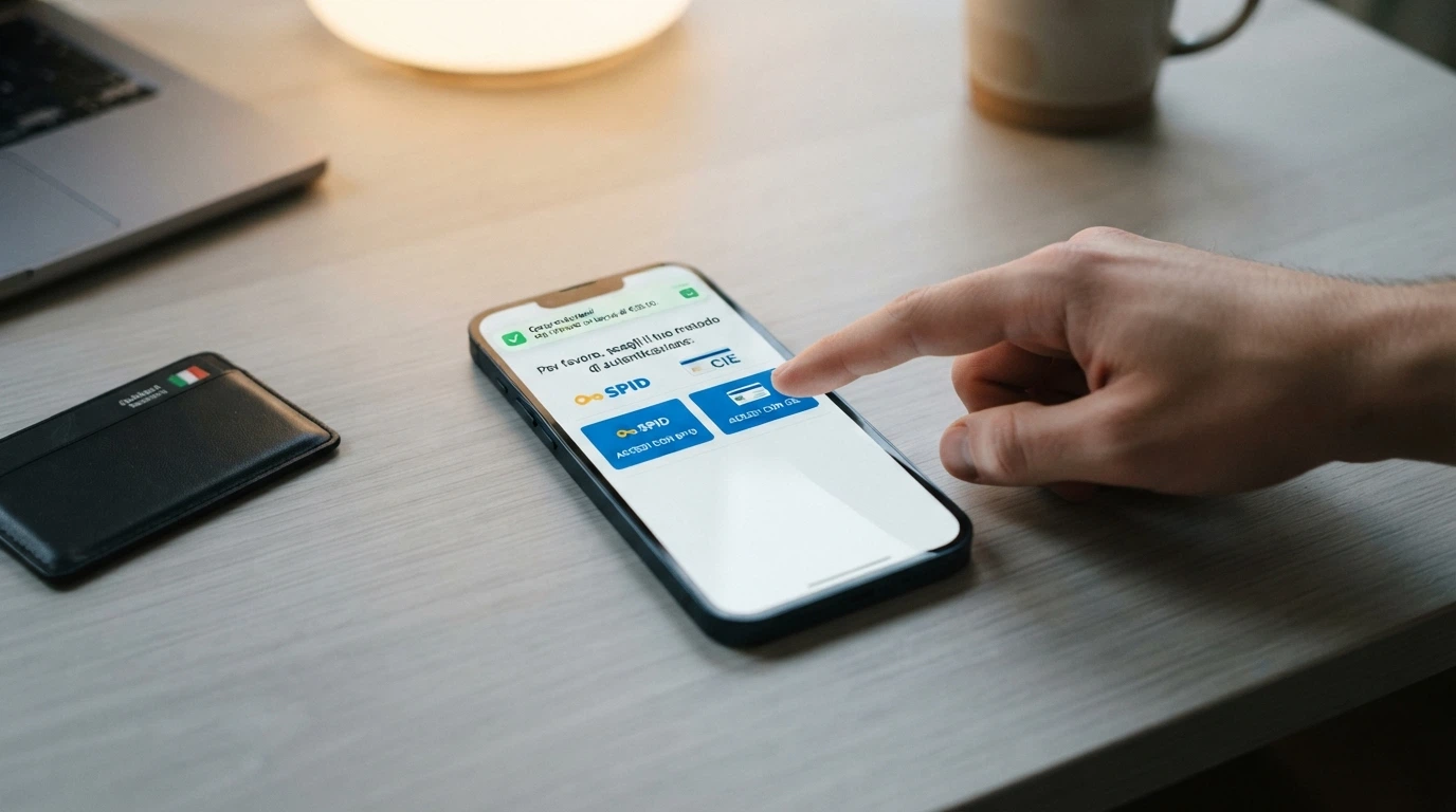 Una schermata di registrazione a un casinò online con le opzioni SPID e CIE evidenziate e la notifica di accredito di un bonus senza deposito