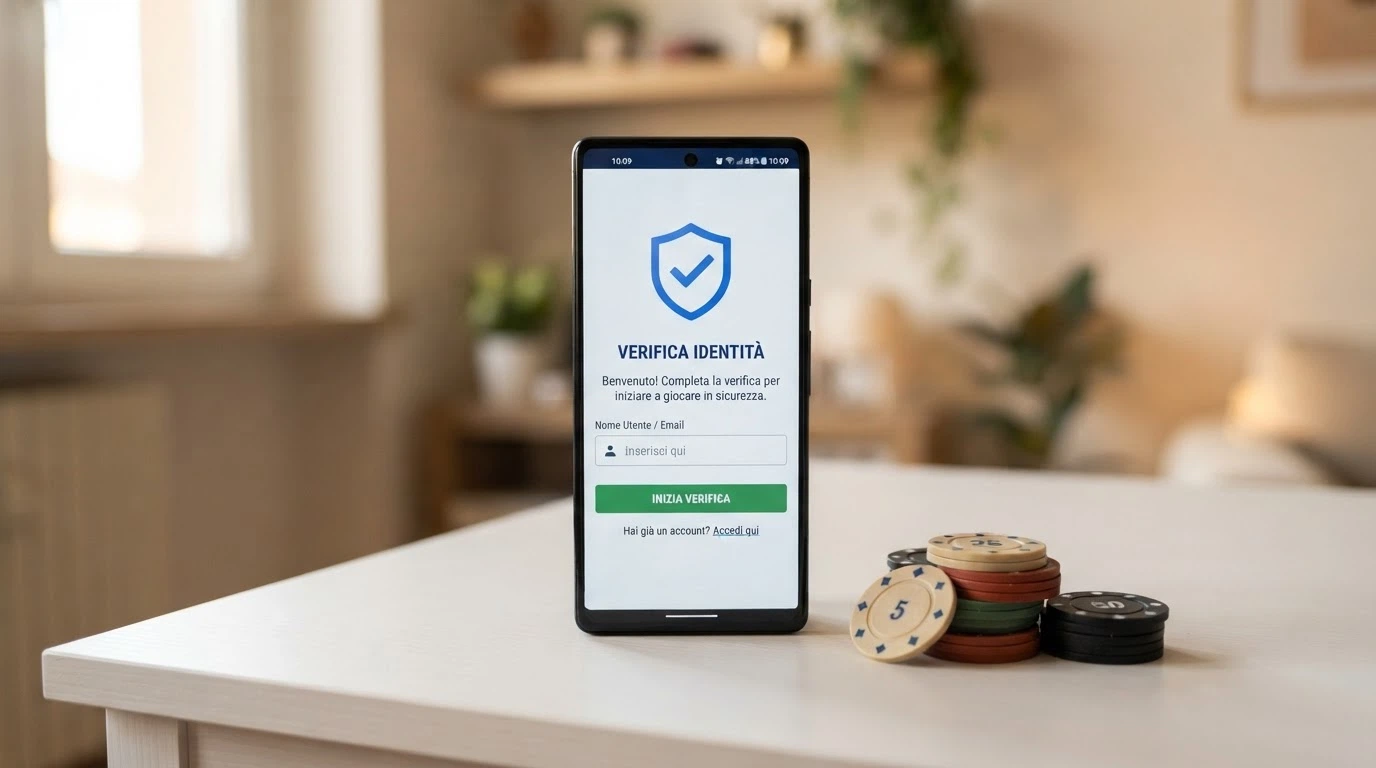 Smartphone con schermata di registrazione SPID e icone di casinò ADM che offrono bonus senza deposito