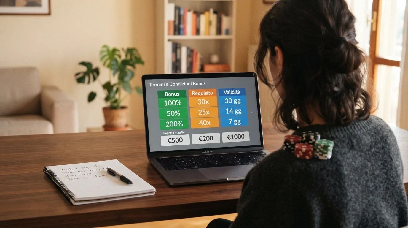 Tabella comparativa con nomi di casinò italiani, importi bonus, moltiplicatori di wagering e date di scadenza