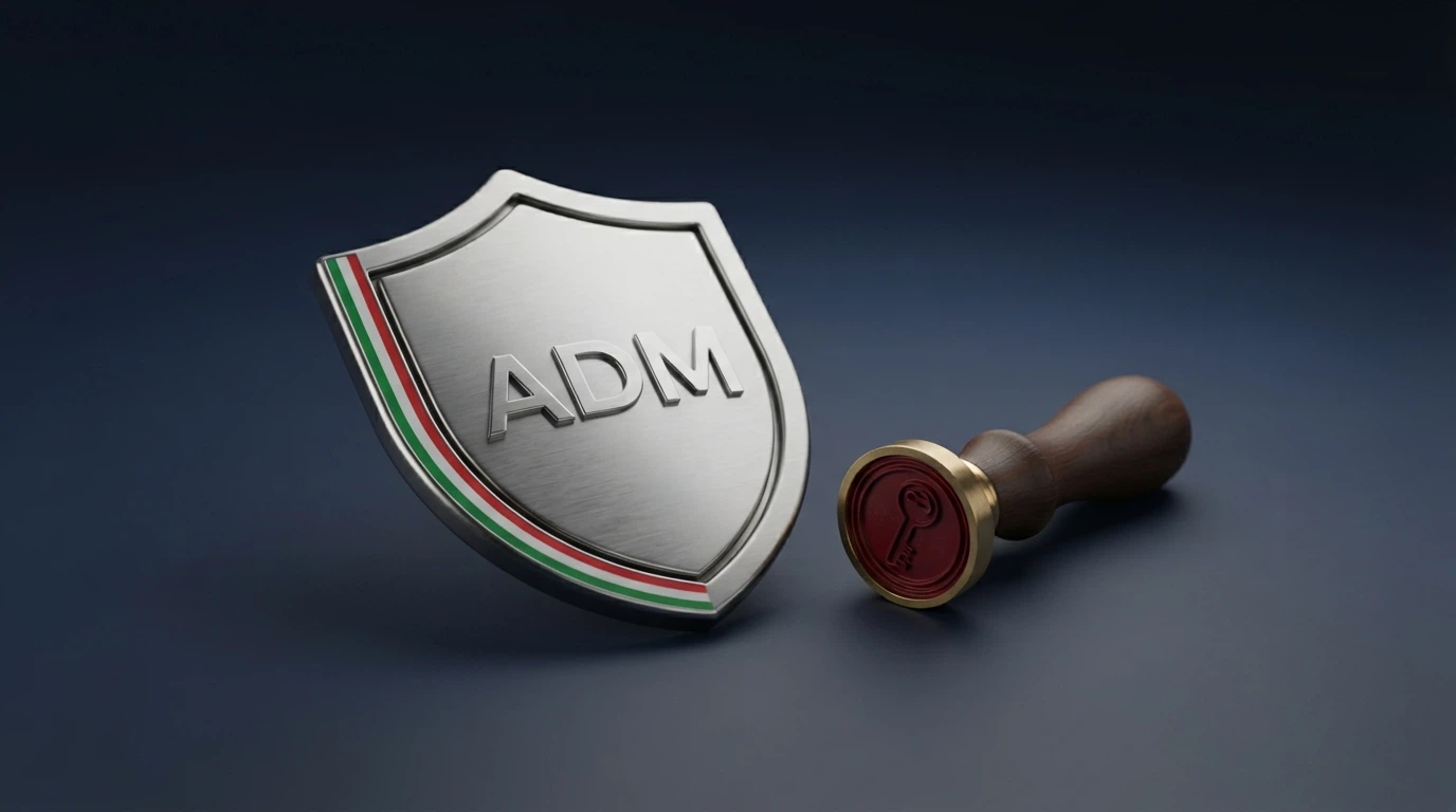 Il logo ufficiale dell'Agenzia delle Dogane e dei Monopoli accanto al sigillo della concessione statale e alla bandiera italiana
