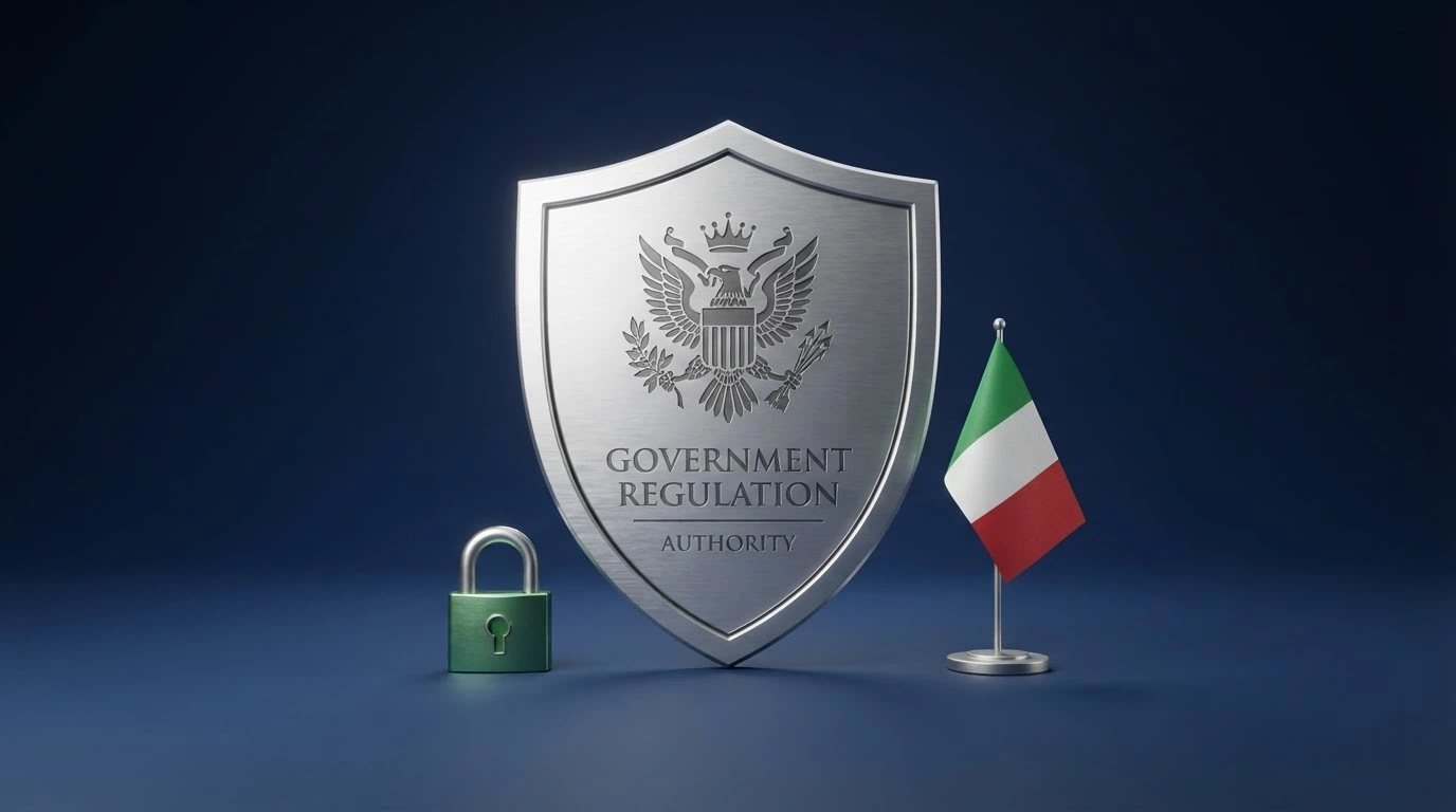 Il logo dell'ADM accanto alla bandiera italiana e a un lucchetto aperto