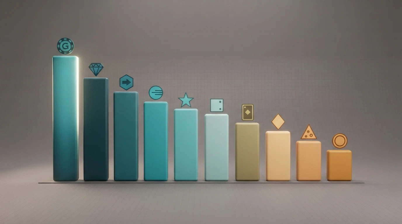 Una classifica stilizzata di dieci casinò crypto con icone delle criptovalute accettate