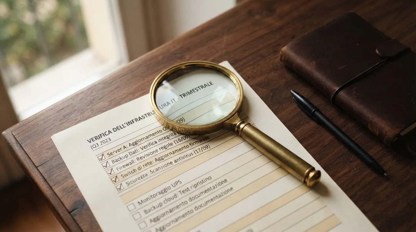 Una lente di ingrandimento su una lista di criteri di valutazione accanto al registro ADM