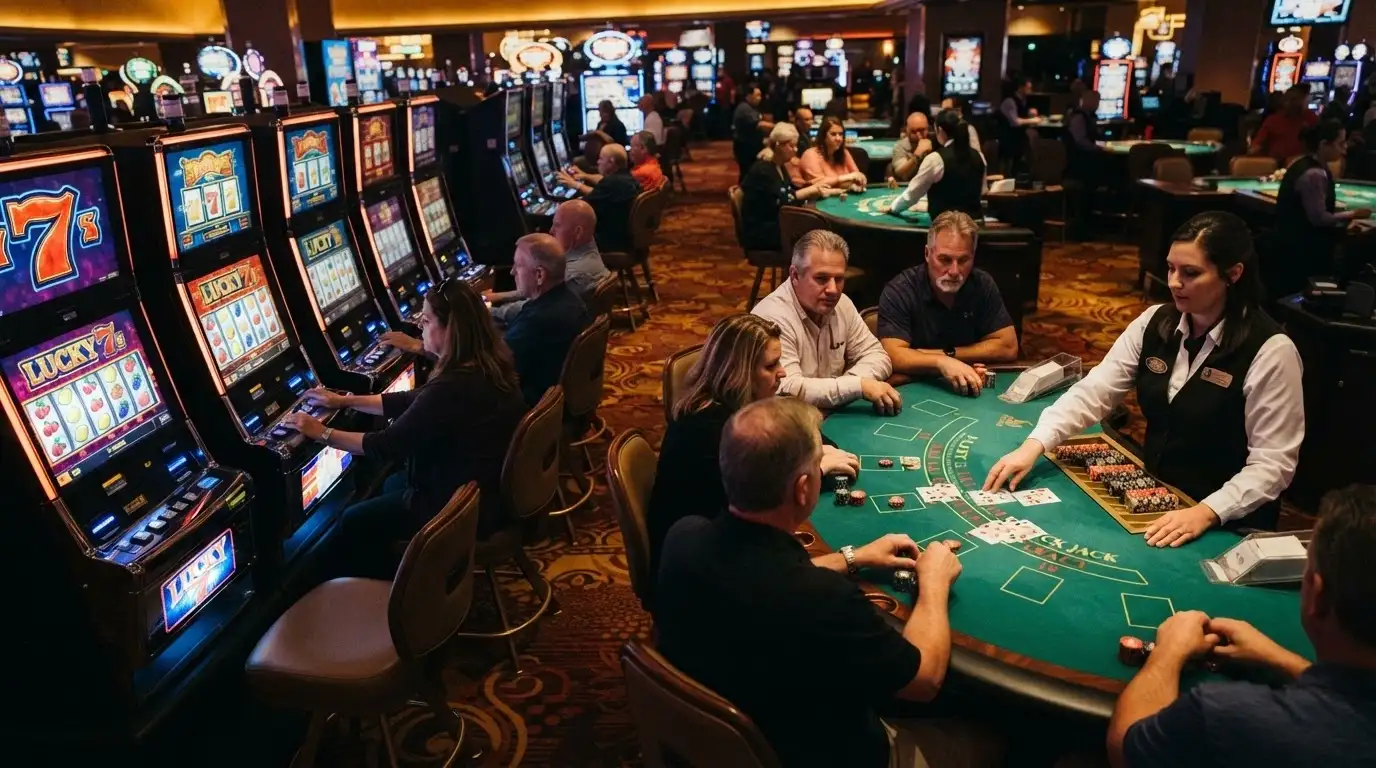 Una griglia di slot machine e un tavolo da live casino con il logo Evolution Gaming visibile