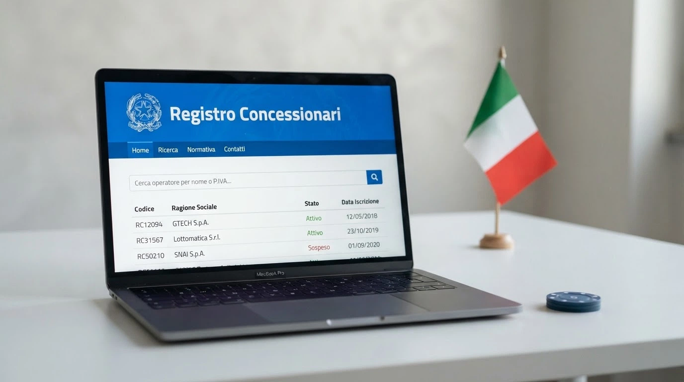 Logo ufficiale dell'Agenzia delle Dogane e dei Monopoli accanto alla scritta «Registro Unico degli Autoesclusi» su schermo di computer