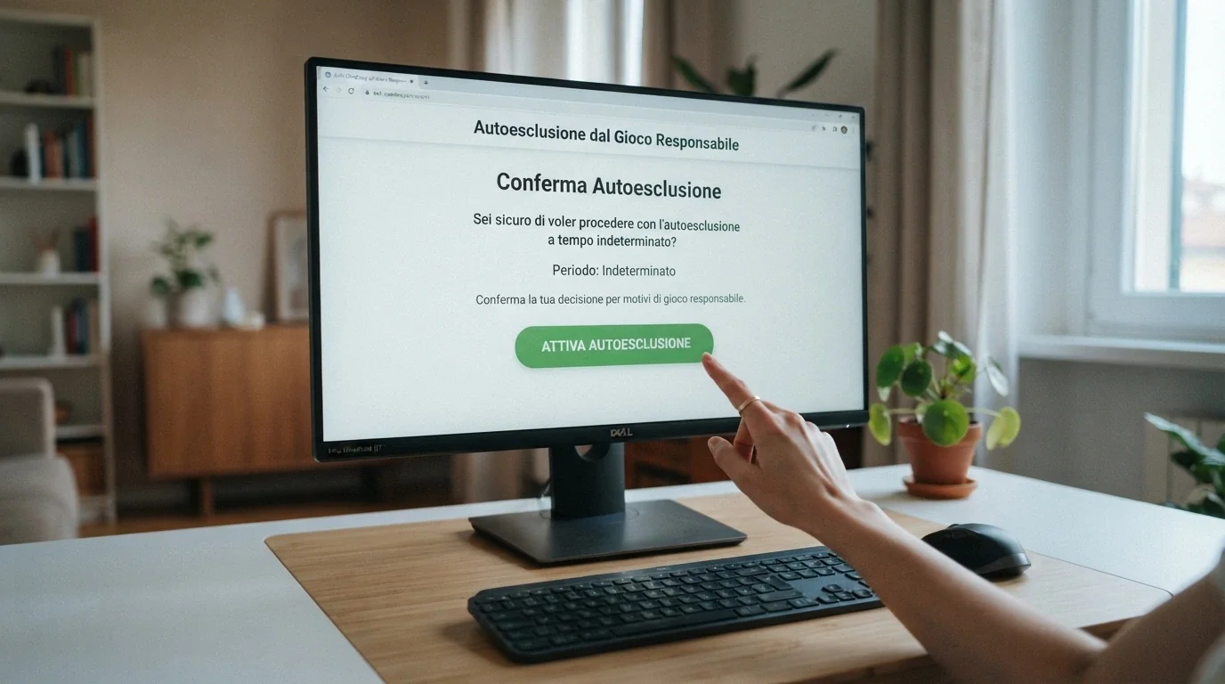 Il portale ADM per l'autoesclusione aperto su un monitor, con il modulo di attivazione compilato