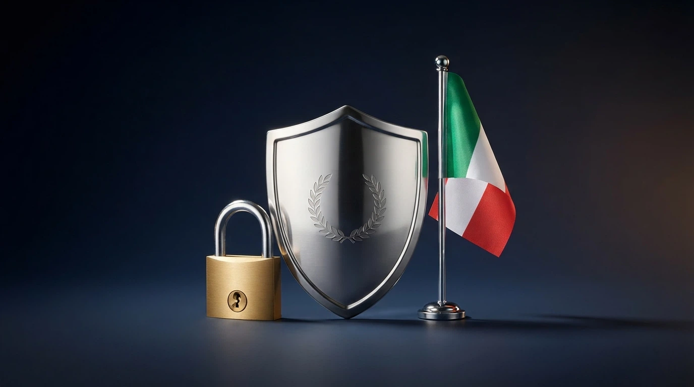 Il logo ufficiale dell'Agenzia delle Dogane e dei Monopoli affiancato a un lucchetto e alla bandiera italiana
