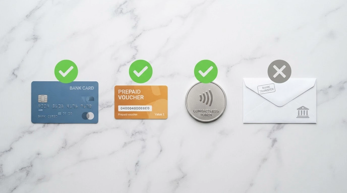 Una selezione di icone di metodi di pagamento (carta, PayPal, bonifico, Postepay) disposte in ordine pulito, con una spunta verde su quelle che attivano il bonus.