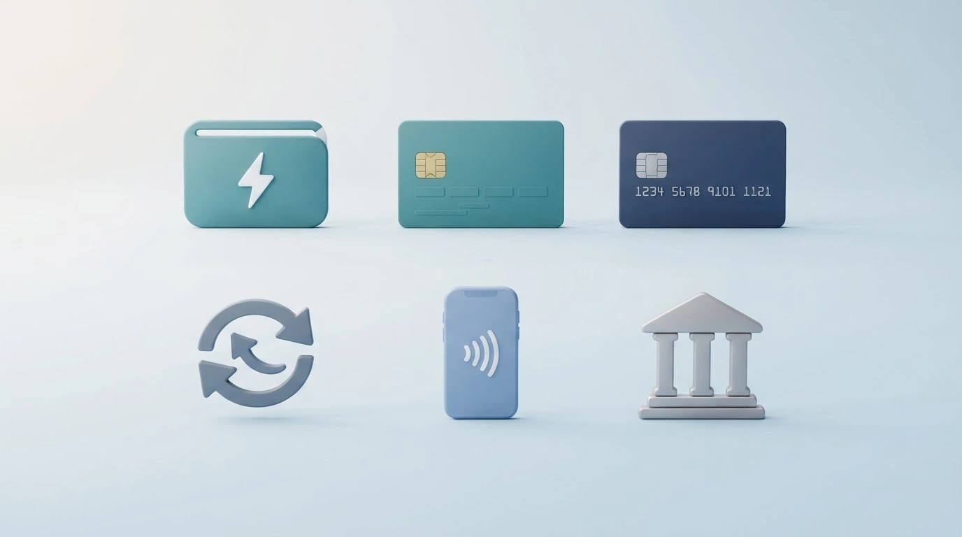 Icone dei metodi di pagamento (PayPal, Postepay, Skrill, Mastercard, Apple Pay, bonifico) disposte su uno sfondo di transazione digitale