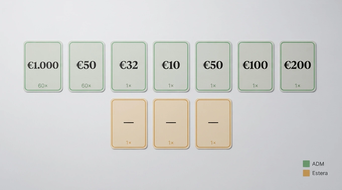 Riquadri affiancati con i nomi dei dieci operatori, il valore del bonus senza deposito e il moltiplicatore di wagering
