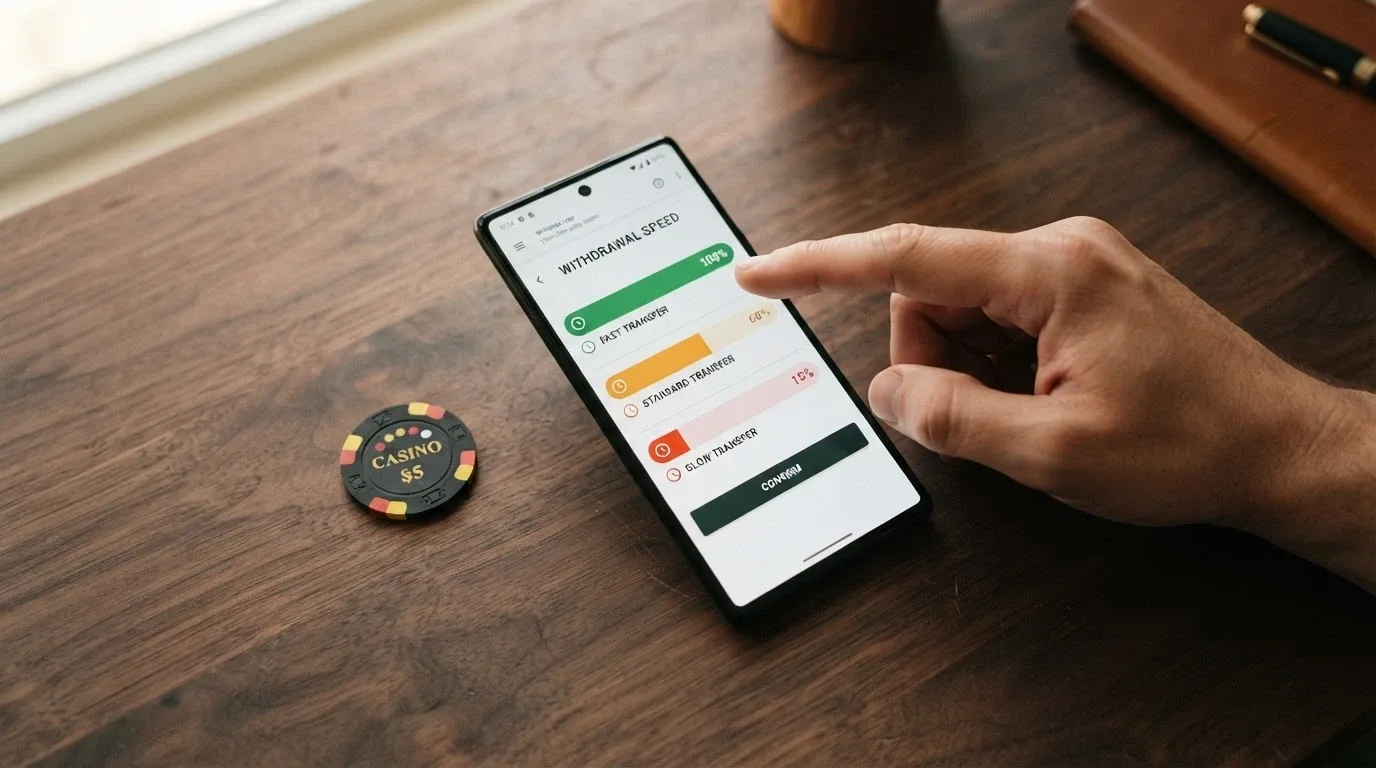 Un cronometro digitale accanto alle icone di tre metodi di prelievo (e-wallet, carta di credito, bonifico) con tempi diversi