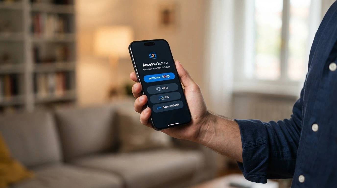 Lo schermo di uno smartphone con la schermata di login SPID di un casinò online italiano e i tre metodi di registrazione a confronto