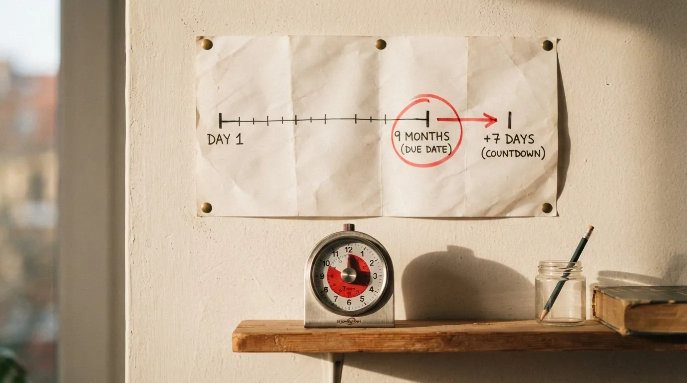 Calendario con una data cerchiata a nove mesi di distanza e un timer accanto