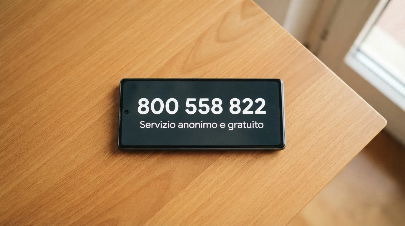 Un telefono con la cornetta sollevata e il numero 800 558 822 in evidenza, accanto al logo dell'ISS e alla scritta «Servizio anonimo e gratuito»