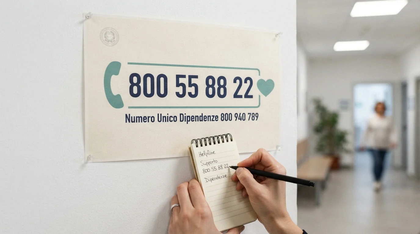 Composizione con il numero verde 800 55 88 22 in evidenza, il logo dell'ISS e icone di supporto psicologico