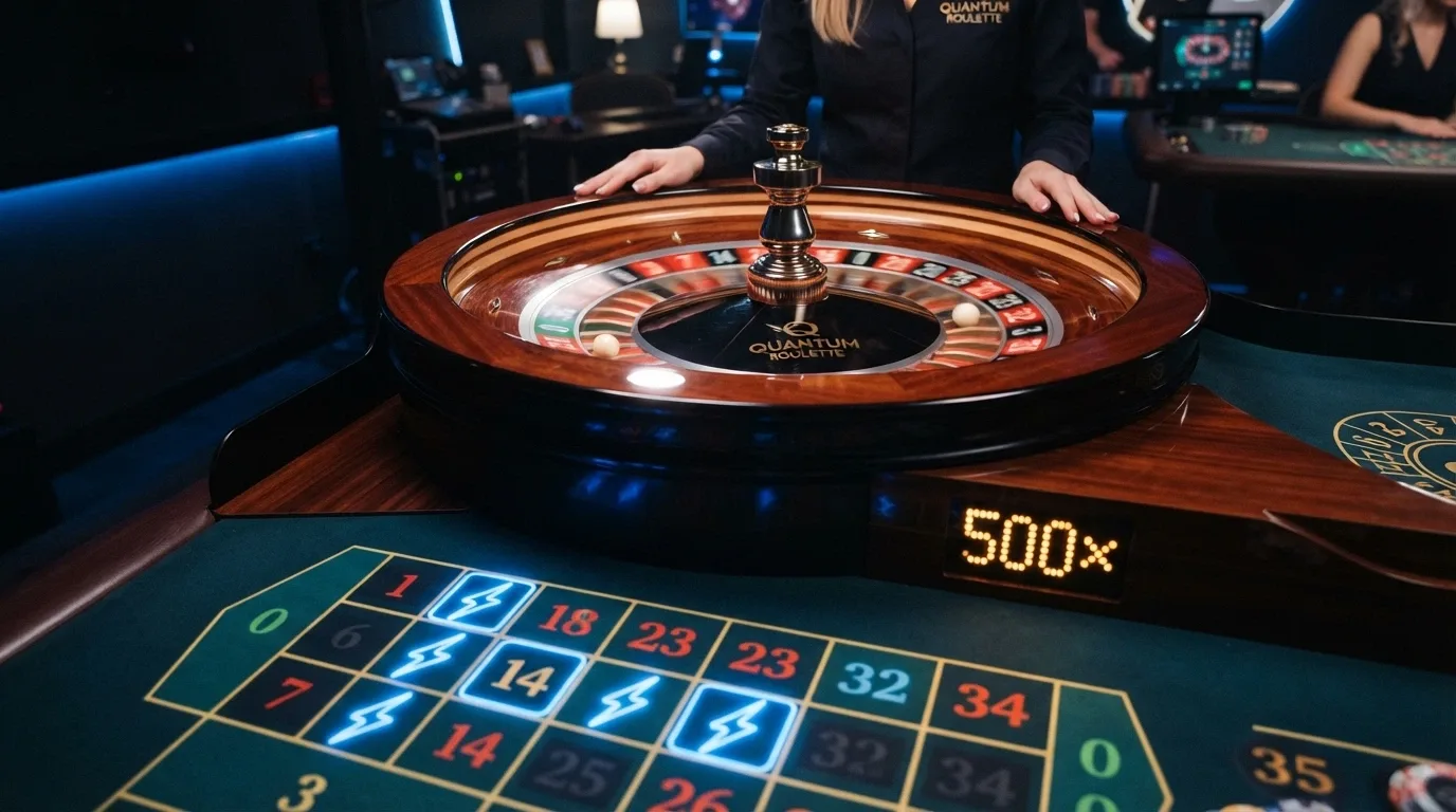 Un tavolo da Lightning Roulette con gli schermi che mostrano i numeri moltiplicatori
