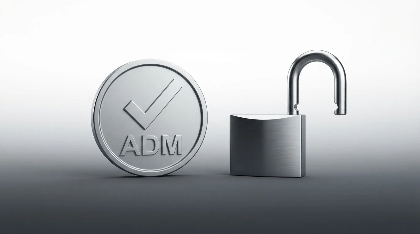 Il logo ufficiale ADM affiancato a un lucchetto aperto su sfondo bianco e nero, a simboleggiare la differenza tra autorizzato e non autorizzato