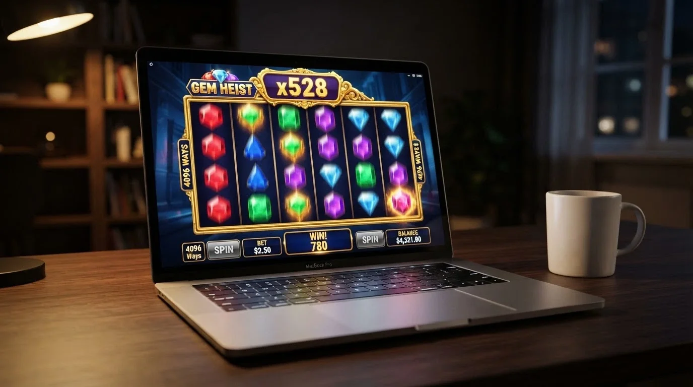 Una schermata di gioco di una slot BTG ad alto RTP con i rulli in azione e l'interfaccia di un casino ADM visibile