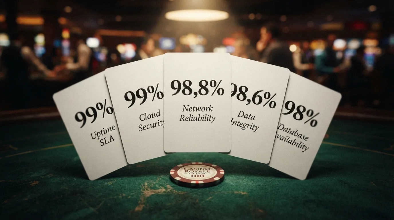 Cinque carte da gioco illuminate in primo piano, ciascuna con il nome e l'RTP di una slot della categoria ≥98%: Book of 99, Mega Joker, Sisters of Oz, 1429 Uncharted Seas, Blood Suckers